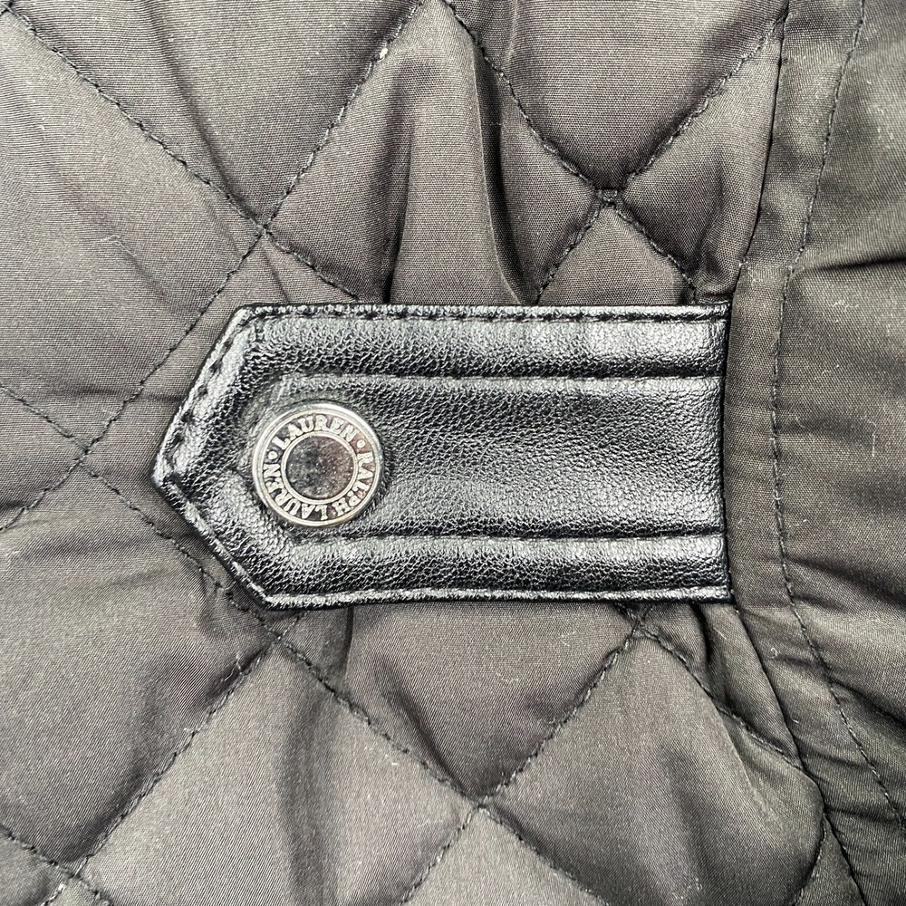 Lauren Ralph Lauren Quilted Jacket Women Size S Black Faux Leather Trim Snap - Picture 14 of 14